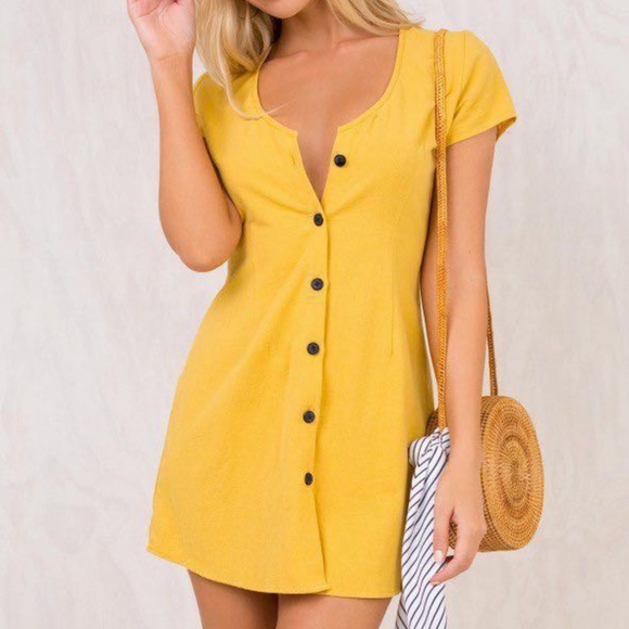 Princess Polly Dresses & Skirts - Princess Polly Hibiscus yellow button up dress